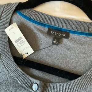 Talbots Lg Gray Button Front Cardigan NWT